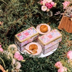 The Painted Garden Duo 2pc mooncake gift tin – two traditional mooncakes, Mdm Ling Bakery