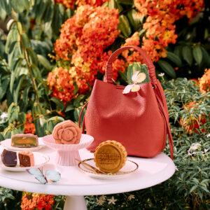 The Dusk mooncake gift set – terracotta leather bag with 4 mooncakes, Mdm Ling Bakery