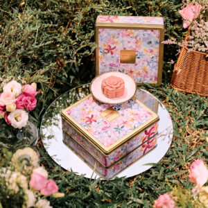The Painted Garden mooncake gift tin – watercolour floral metal tin with 4 mooncakes, Mdm Ling Bakery